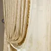 Curtain European High-grade Geometric Striped Texture Bedroom Drape Jacquard Golden Tassels Stitching Blackout Curtains For Living Room