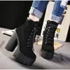 Laarzen 2022 Platform Enkel Vrouwen Herfst Lace Up Dikke Hoge Hak Dames Vrouw Mode Schoenen Dames Casual Schoenen