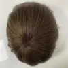 ＃4/灰色の絹のようなストレートブラジル人バージンヒューマンヘアピース6x7.5男性用のPu Toupeeとフルレース