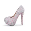 Misture branco com sapatos de casamento cor de cor rosa bombas de dama de honra de 5 polegadas de altura, mãe dos sapatos de noiva, mais tamanho