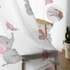 Rideau en Tulle aquarelle rose éléphant, joli Style, décor pour salon, chambre à coucher, Voile transparent en mousseline de soie, fenêtre de cuisine