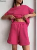 Tute da donna Pantaloncini da casa da donna con t-shirt Top da donna e set da due pezzi estivi oversize larghi Tuta rosa Completi casual