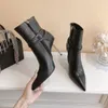 Leather padlock Ankle Boots side zip shoes Pointed toe Fashion Boot luxury designersstiletto Short boots With box