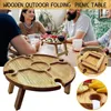 Muebles de campamento Madera de picnic plegable al aire libre con soporte de vidrio Castilla de vino redondra de escritorio plegable Plegable YS-Buy