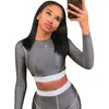 Women's Two Piece Pants Gym Fitness Suit 2022 Striped Tracksuit Full Sleeve Crop Top Skinny Pant O-Neck 2 Set Casual Female Street Women