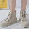 Boots 2022 Autumn Women's Short Thick Bottom Women Canvas Non-Slip Sneakers Wind Motorcycle