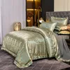 Gold Coffee Jacquard Luxury Bedding Set Queen King Size Stain Bed Set 4st Cotton Silk Spets Däcke Cover Set Bedlese Home Textile253U