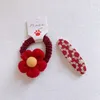 Épingles à cheveux pour enfants, nouvelle série rouge, couvre-chef à la mode pour fille douce, Simple et mignon, tissu en peluche, nœud floral, bande en caoutchouc, corde à cheveux, 2022