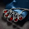 Подвесные ожерелья 925 Серебряное серебро натуральные полудрагоценные камни ретро-красный гранат ожерелье женские ювелирные аксессуары подруга подарок