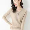 Kvinnors tröjor Högkvalitativ vårens höst New Woman Sweater Cashmere Wool Blend V-Neck Pullover Slim Knit Bottoming Coat Concise Exquisite G221018
