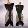 Vêtements de scène robe de danse latine femmes gland v-type maille ligne de corps entier Salsa frange Latina 2 pièces DressShorts DQ3185