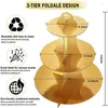 Праздничные принадлежности 3-слойное картонное картон с золотистыми тортами одноразовая посвященная посуда башня для вечеринки на вечеринке свадьба