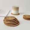 Creatieve handgemaakte natuurlijke rattan mug matten ronde isolatie herbruikbare stro trivet voor mokken theekopjes