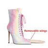 Boots European and American Butterfly High Heeled Ankle Boots High Heeled Women's Shoes Plus Size Pointed Toe Lace Up Ankle Boots 220913