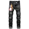 Calças masculinas Mens Jeans Jeans Hip Hop Calças Street Trend Zipper Chain Decoração Rasgado Estiramento Preto Moda Slim Fit Lavado M276j
