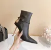 Leather padlock Ankle Boots side zip shoes Pointed toe Fashion Boot luxury designersstiletto Short boots With box