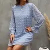 Casual Dresses Puff Long-Sleeve Ladies Dress 2022 Women Skirt European Style Spring Autumn Female Chiffon Jacquard Bottoming