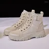 Boots 2022 Autumn Women's Short Thick Bottom Women Canvas Non-Slip Sneakers Wind Motorcycle