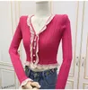 Dames knits trui dames gegolfd v-hals kanten patchwork Cardigan contrast kleur lange mouw gebreide top korte jurk lente herfst