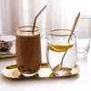 Wine Glasses Large Clear Juice Cups Transparent Glass With Gold Rim Crystal Lead-free Drinkware Thicken Bottom Water Cup