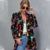 Women's Suits Blazers Vintage Irregular Single Button Printing Blazer Women Jacket Autnmn Fashion Elegant Lady Long Sleeve Coat Femme American Stylish T221027