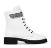 Combat Boots Women's Martin Boots Rubber Sole White Black Leather Lace-Up Caity Crystals Ankel Strap Booties Winter Fashion M￤rke