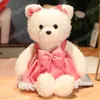 35/45 cm Kawaii peluche cheveux bouclés ours en peluche jouets mignon ours avec nœud jarretelle robe oreiller peluche doux poupées filles cadeaux