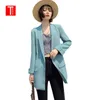 Frauenanzüge Blazer Tmoda502 2022 Frauen Feste Farbe langer Blazer Faltenhülle losen Mantel Büro Office Dame Arbeit Stil kleiner Anzug Single -Knopf -Jacke T221027