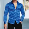 Men's Casual Shirts Men Shirt Satin Solid Color Turn-down Collar Long Sleeves Single-breasted Warm Formal Buttons Cardigan Prom Male Clothes