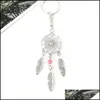 Anahtarlıklar Landards Sier-Color Dreamcatcher Keychain Tüy Yaprak Dreamnet Catcher Key Sahibi Pembe Blue Bead Boncuk Asma Dekoratio Dhcrr