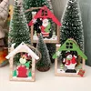 Juldekorationer 1/3/5st Creative Printed House Santa Hollow Out Wood Pendants Tre Ornament Kids Gift Xmas Decor Navidad