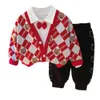 Set di abbigliamento per bambini e ragazzi Autunno Top per bambini Cardigan Camicia Pantaloni 3 pezzi Tute sportive Set di vestiti casual per neonati