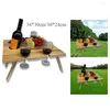 Muebles de campamento Mesa de picnic plegable de madera para exteriores con soporte de vidrio Escritorio plegable Estante de vino Plegable para fiesta en el jardín