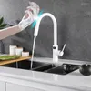 Kitchen Faucets Intelligent Faucet Digital Led Temperature Display White Cold Water Pull Out Touch Sensor Swing Wash Basin Tap