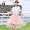 Party Dresses Japanese Summer Women White Small Daisy Dress Printed Daisies Mesh Patchwork Short Sleeve Cute Kawaii Tulle