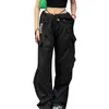 Women's Pants Women Loose Wide Leg Trousers Solid Color Multi-Pocket Hip Hop Joggers Sweatpants Drawstring Cargo Streetwear