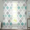 Curtain Turquoise Grey Geometric Moroccan Retro Tulle Voile Transparent For Bedroom Living Room Kitchen Sheer Window Curtains