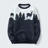 Men's Sweaters Men Knitted Pullover Winter Casual Christmas Elk Print Long-sleeved O-neck Sweater Simple Comfy Warm Sweatshirt