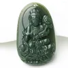 Pendentif Colliers Fine Jewelry Pur Naturel GreenJade Sculpture À La Main Montant Un Éléphant Samantabhadra Bodhisattva Collier