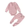 Clothing Sets Born Baby Clothes Set 2022 Autumn Winter Solid Color Ribe Knit Casual Outfit Boys Girls Long Sleeve Romper Wrap Feet Pants