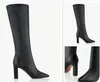 grace Women balck Square Manzoni Boot Half High Heel Pointed Toes Boot Mid-calf couture Booties Ladies Knight leather Size 35-43