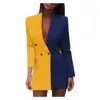 여자 재킷 여성의 패션 컬러 블록 패치 워크 긴 슬리브 v 넥 슈트 드레스 코트