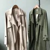 Women's Trench Coats Ladies Green Windbreaker Coat Female Long Windproof Women Casual Chiffon Streetwear Thin Overcoat Girls Outerwear