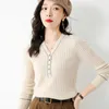 Kvinnors tröjor Högkvalitativ vårens höst New Woman Sweater Cashmere Wool Blend V-Neck Pullover Slim Knit Bottoming Coat Concise Exquisite G221018