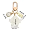 Keychains Vintage White Angel Keychain For Women Girls Mini Pearl Heart Pendant With Key Ring Earphone Case Charms Jewelry
