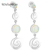 Kolczyki Dangle Rolilason White Fire OPAL Silver 925 Stamped Dink Maszyna biżuteria OE340