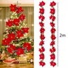 Dekoracje świąteczne 2M 10LED Lights Flower Garland Artificial Poinsettia do domowego kominka wystrój ozdoby drzewa świąteczne wieniec 221027