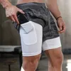 Yoga Outfit 2 In 1 Double-deck Quick Dry Camo Running Shorts Men GYM Sport Fitness Jogging Workout Sports Short Pants