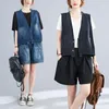 Kvinnors v￤star tv￤ttade vit denim Vest Jacket Kvinnors dubbla fickor Tv￥ knappar Summer Vintage Jeans Waistcoat Short Tops ZH1636