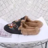 Women Leather Slippers Horsebit Slide Rabbit fur Winter Slipper Loafers Flat warm slides with Box indoor Wool Sandal comfortable